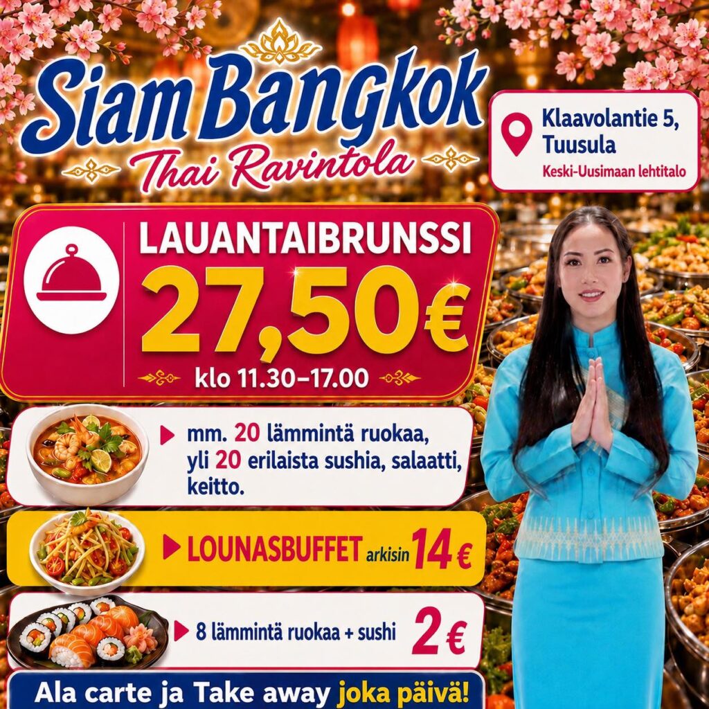 Ravintola, jossa on lounasta ja paljon muuta Siam Bangkok Thai Ravintola Tuusulassa